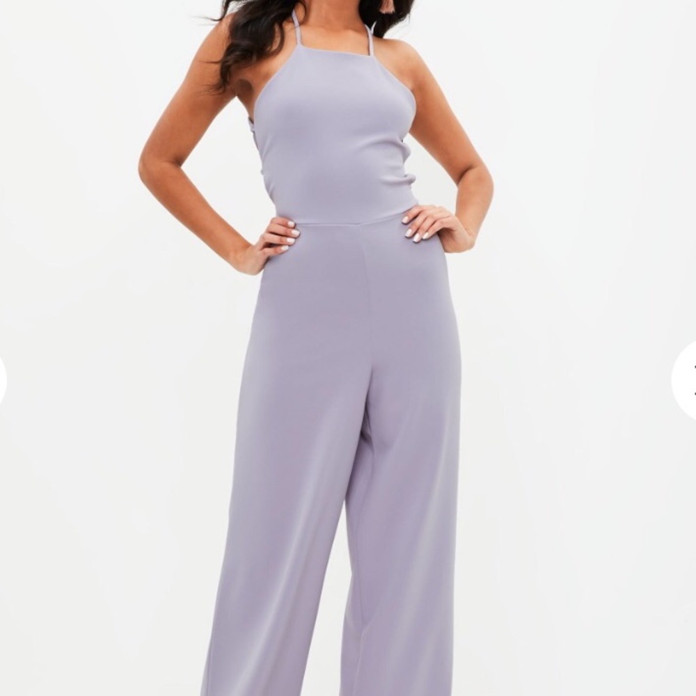 Purple Strappy Wide Leg Jumpsuit